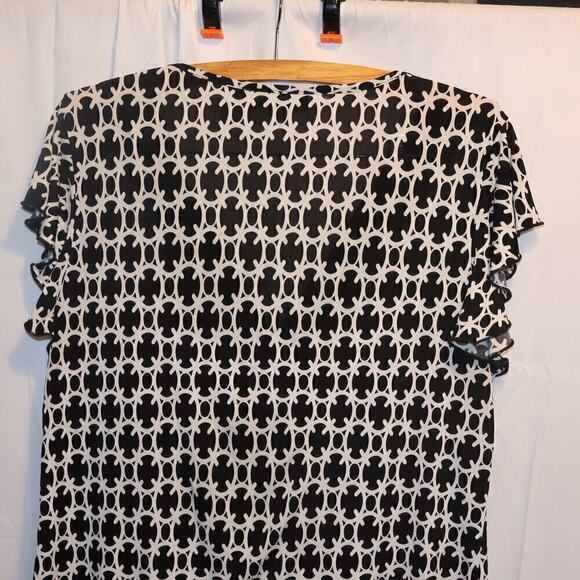 Karen Scott Top, V neck Crossover Bodice Flutter Sleeves High Waist Black Accent - Picture 14 of 16